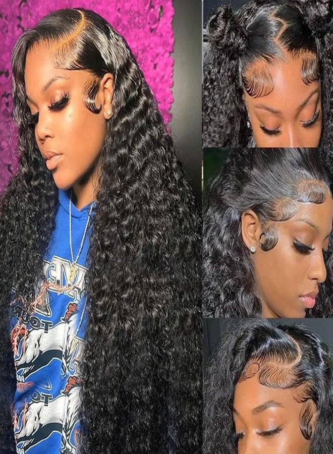 Rozilo Aomllute 30 Inch Deep Wave Lace Front Wigs Human Hair 200 Density 13x4 HD Lace Frontal Wigs Human Hair Pre Plucked Deep Curly Glueless Wigs Human Hair for Women Natural Black - Image 1